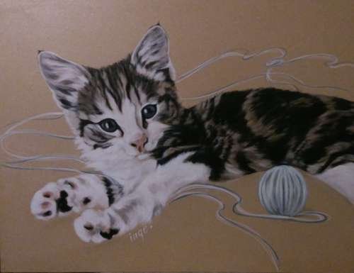 Our Daughters Cat Bolt - Having a bit of fun. Oil on board.