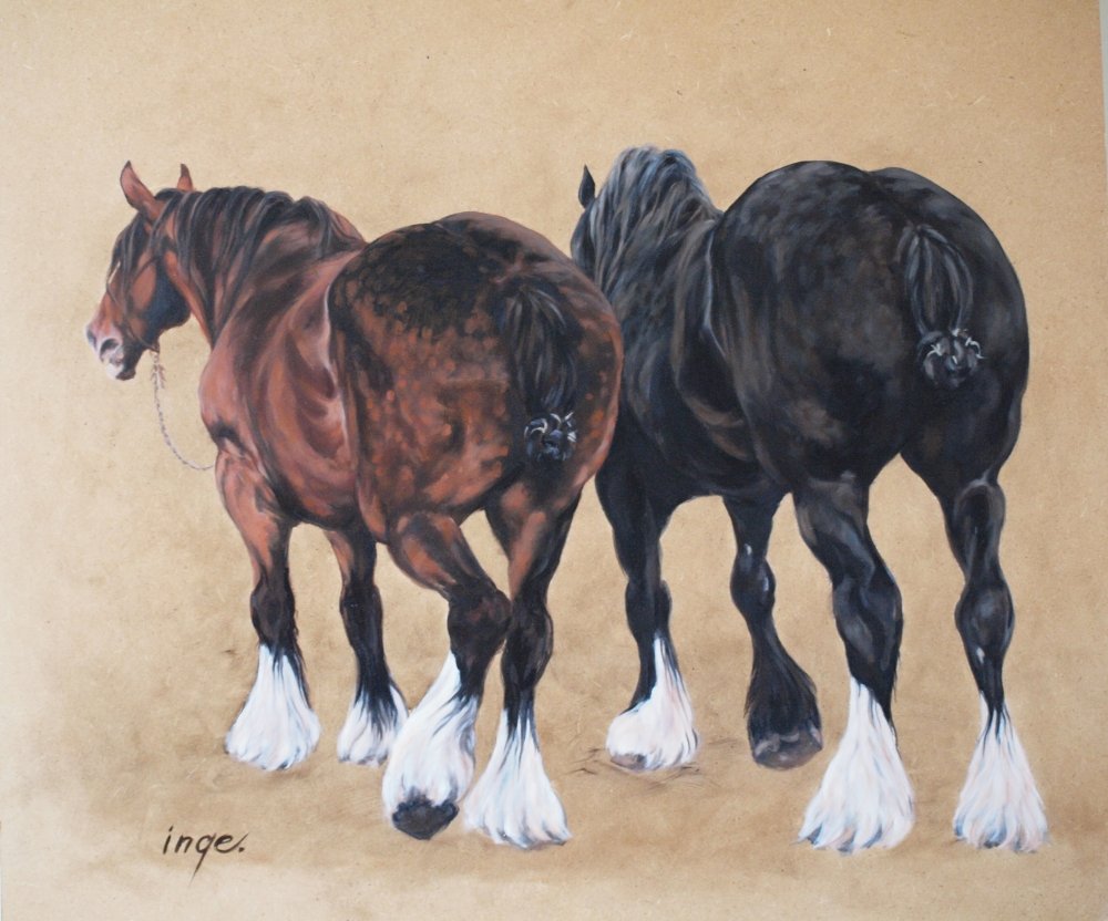 Two workinghorses made in oil on board