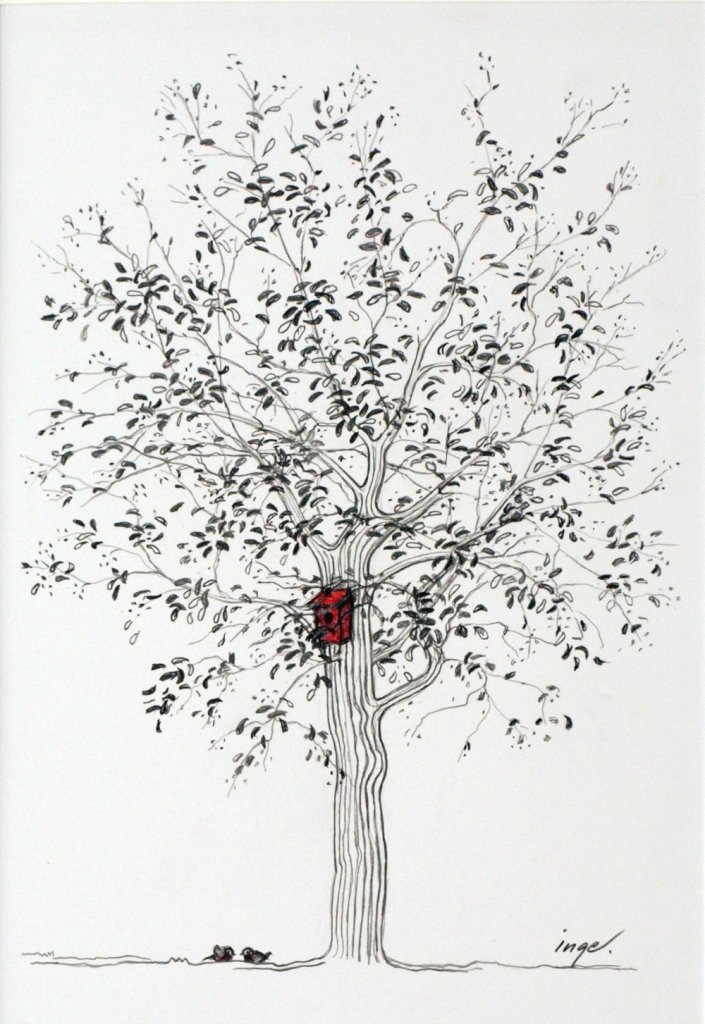 Tree with birds and birdhouse
